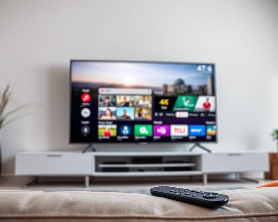 A modern and sleek entertainment setup featuring various 4K IPTV applications displayed on a large, high-definition television screen. The applications showcase vibrant, detailed 4K content with seamless navigation and user-friendly interfaces. The scene is bathed in a soft, even lighting that highlights the sharp lines and clean design of the applications, creating a visually appealing and immersive viewing experience. In the foreground, a minimalist remote control sits nearby, suggesting the ease of control and accessibility of the 4K IPTV system. The background features a modern, minimalist living room setting, with subtle hints of decor that complement the technological focus of the image. A modern and sleek entertainment setup featuring various 4K IPTV applications displayed on a large, high-definition television screen. The applications showcase vibrant, detailed 4K content with seamless navigation and user-friendly interfaces. The scene is bathed in a soft, even lighting that highlights the sharp lines and clean design of the applications, creating a visually appealing and immersive viewing experience. In the foreground, a minimalist remote control sits nearby, suggesting the ease of control and accessibility of the 4K IPTV system. The background features a modern, minimalist living room setting, with subtle hints of decor that complement the technological focus of the image.