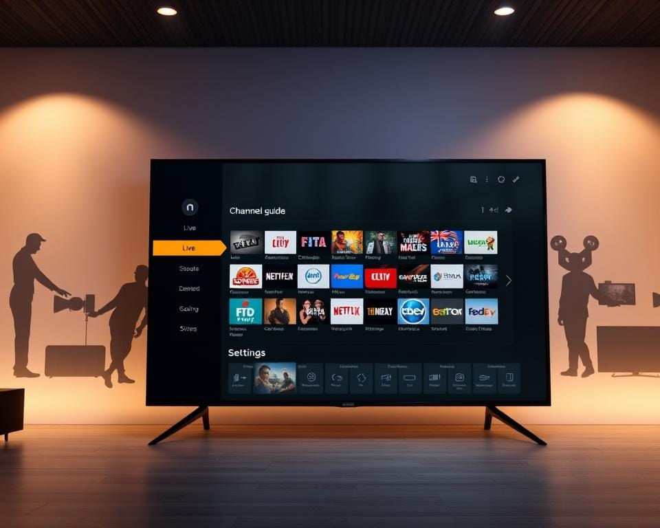 A sleek, modern interface for the Dev IPTV Pro application, featuring a clean layout with intuitive navigation. The foreground showcases the main menu, with clearly labeled sections for live TV, on-demand content, and settings. The middle ground displays a channel grid or program guide, allowing users to browse and select from a vast library of entertainment options. The background subtly hints at the application's diverse content, with silhouettes of various devices and platforms supported by the service. The lighting is soft and inviting, creating a visually appealing and user-friendly experience. The camera angle is slightly elevated, providing an overview of the interface's layout and functionality.
